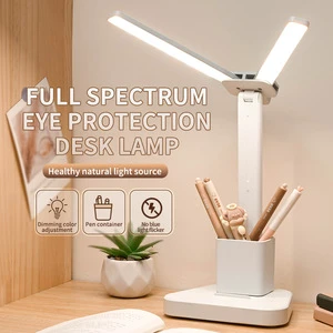 LED Eye-protecting Modern Simple Rechargeable Double-head Student Dormitory Desk Lamp with Warm White Light
