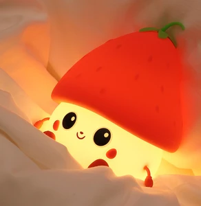 Holiday Gift Cute Cartoon Strawberry Silicone Night Light USB Rechargeable Small LED Bedside Lamps for Kids bedroom Home Dec