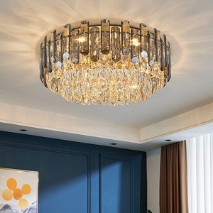 PM Modern Luxury K9 Crystal Hanging Ceiling Lamp Nordic Dining Living Bedroom Hotel Decoration Round Restaurant Ceiling Light