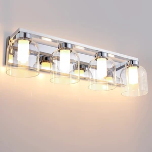 Modern Luxury Bathroom Vanity Light Silver Chrome Finish Creative Double Clear Glass Lampshade Indoor Wall Light For Hotel Home