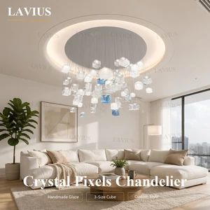 Crystal Cube Pixel LED Chandelier | Glass Block Design | Villa Living & Dining Room | Custom Size - Lavius
