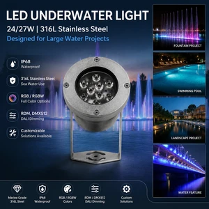 Outdoor IP68 Waterproof RGBW 4in1 12V 24V Super Brightness DMX Submersible LED Fountain Lights For Swimming Pools Underwater