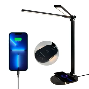 Rotary Learning Double Head Architect 2 Arm Slim Reading Light Usb Bedside Led Desk Table Lamp With Wireless Charger for Iphone