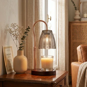 Daily Household Flameless Safe Candle Warmer Lamp With Foggy Grey Glass Shade For Bedroom Nightstand Aesthetic Decoration