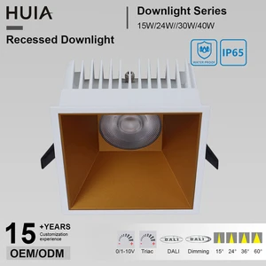 Square IP65 Aluminum Led Downlight Anti Glare COB Recessed Spotlight Ceiling 3'' 12W-18W White Black Silver Golden Reflector