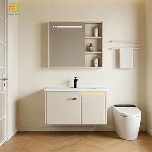 Custom Hotel Waterproof Bathroom Vanities Floating Pvc Bathroom Vanity Wall Mounted Mirror Bathroom Cabinet With Sink