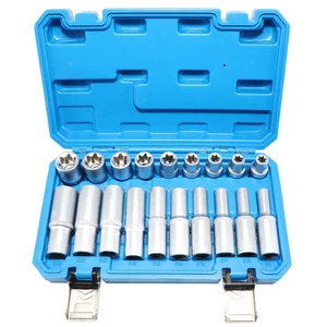 19 Pcs E Torx Star Deep Long Socket Set 1/2in Drive For Car Short And Long Hexagonal Sockets