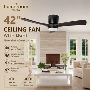 USA In Stock 42 Inch Ceiling Fan with Light Solid Wood Blades Low Profile Mount Quiet DC Motor Remote Control