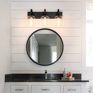 Vintage Vanity Desk for Makeup 3 Lamp Bathroom Vanities Black 60W 120V Led Lights for Home