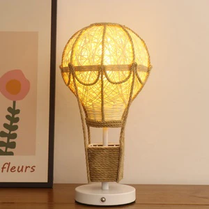 Round Jute Rope Table Lamp Rattan Night Lamp Base Metal Desk Lamp Led Decoration Warm Light For Children