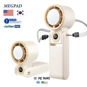 Portable Handheld TEC Cooling Neck Fan 3600mAh Battery Long Runtime Smart Digital Display 180 Degree Folding CE FCC