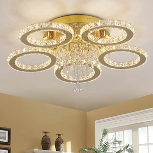Factory Direct Sales Elegant Drop Crystal 3 Color LED Ceiling Lamp Plafonnier for Villa Living Room Ceiling Lighting