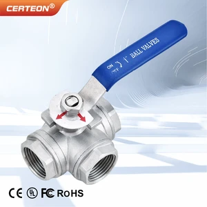 SS304 3 Way Ball Valve BV3W-1 DN8 DN50 Threaded Manual T Port L Port for Flow Control in Industrial Piping