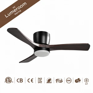 42 Inch Solid Wood Ceiling Fan With Light And Remote, Flush Mount Low Profile Quiet DC Motor For Bedroom