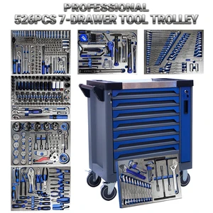 526 PCS 7 Drawer Metal Tool Trolley Cabinet Workshop Garage Mechanic Hand Tool Set Complete Auto Repair Tool Chest With Wheels