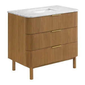 High Quality Floor-standing Bathroom Cabinet Custom Marble Top Textured Vanity With Drawer Ceramic Sink Combo