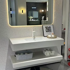 Luxury Hotel-Style Eco-Friendly Rock Plate Bathroom Vanity Set With Foldable 3-Tier Round Design Freestanding Installation