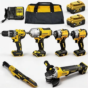 Durable 20V Lithium-Ion Brushless Cordless Tool Set Rechargeable 5Ah Battery Tool Bag Professional Electric Power Tool Combo Set