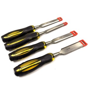 Woodworking 4pcs 12/16/20/24mm Transparent Hard Plastic Handle Chrome Vanadium Steel Wood Chisel Set