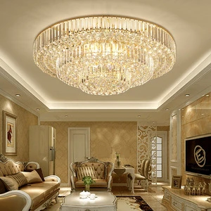 Factory Custom Modern Luxury Gold Round 3-Tier LED Crystal Flush Mount Chandelier For Villa Hotel Living Room Apartment