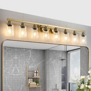 US Stock Free Shipping 8-Light 50 Inch Gold Modern LED Bathroom Vanity Light Wall Mount Mirror Lamp Fixture for Washroom