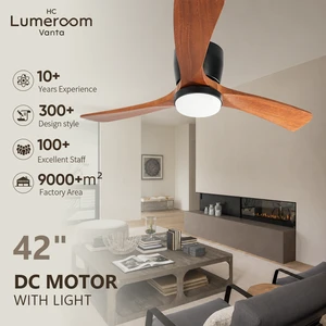 USA In Stock 42 Inch Ceiling Fan with Light Solid Wood Blades Reversible DC Motor Remote Control for Living Room Indoor Spaces