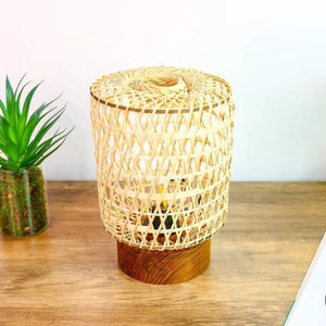 Small table lamp with stand living room bedroom lighting decor eco-friendly weave bamboo lamps