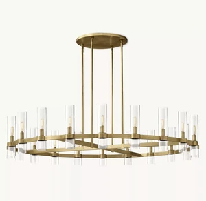 Modern Nordic Luxury Round Copper Frame LED Pendant Light Adjustable Brass Glass Chandelier For Living Room