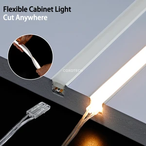 Ultra Thin Flexible Recessed LED Cabinet Neon Light 12V 24V Free Cutting Soldering Flex Silicone LED Profile Under Cabinet Light