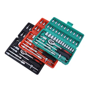 46PCS Auto Repair Vehicle Mechanic Tool Set Steel Socket Wrench Hand 24T Ratchet Spanner Combination Kit Box