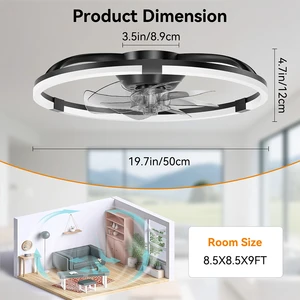 20 Inch Modern Circular Ceiling Fans Lights with Remote Control Dimmable Three Color LED 6 Wind Speeds Bedroom 5-Year Warranty