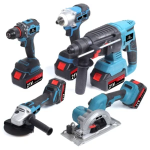 Set of 5pcs Power Tools Lithium Electric Hammer Drill Brushless Angle Grinder Cordless Wrench Circular Saw Combination Tool Kits