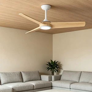 52 Inch Timber Blades Ceiling Fan With Light | OEM Customizable Finish | DC Silent Motor | Japandi Style for Living Room & Hotel
