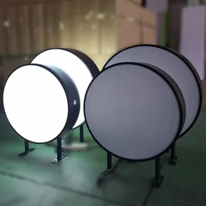 Wall Mounted Led Double Side Light Box Sign Round Shape Blank Outdoor Light Box Signs