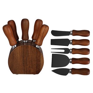 Acacia Wood Xiangsi Wood Base Cheese Knife Slicer 6-Piece 420 Stainless Steel Tool Set Gift Box For Home Kitchen