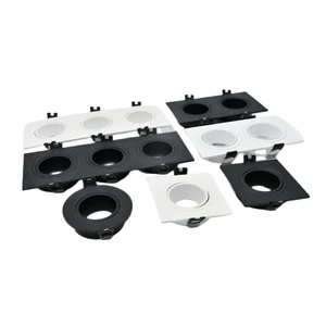 LED Ceiling Downlights Fixture Shell Single Double Triple Heads Round Square Rectangle PVC Plastic MR16 Down Spot Light Housing