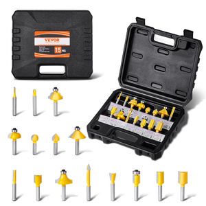 15-Piece Carbide Tipped Router Bit Set 1/4 Inch Shank with Plastic Carrying Case Professional Woodworking Tools