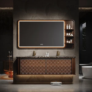 Italian-style Luxury Hotel Bathroom Cabinet,Solid Wood Cabinet Body Paired With A Stone Slab Countertop.Smart Mirror Cabinet