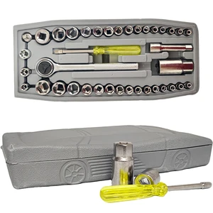 Complete Auto Mechanic's Kit 40-Piece Socket Wrench Set with Ratchet & Hard Box, for Car, SUV, Truck & Motorcycle Repair