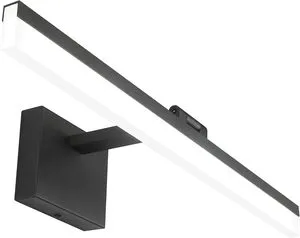 5CCT 16 Inch LED Modern Bathroom Vanity Lights Over Mirror Vanity Fixtures for Bath Matt Black Light Bar with Acrylic Lampshade