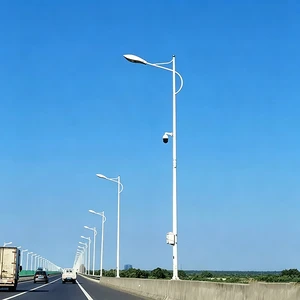 Custom Iron Single Arm Street Light Poles for Urban Expressways Bridges Galvanized Lamp Posts Camera Brackets IP65 Waterproof