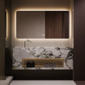 Green Sintered Stone Integrated Seamless Wall-mounted Intelligent Mirror Bathroom Wash Basin Face Hand Washing Vanity
