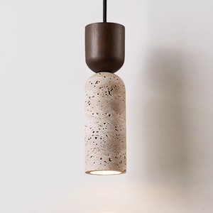 Single-Head Square Small Pendant Vintage Retro Style Modern LED Adjustable Height E27 Travertine Lamp Bedroom Dining