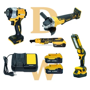 20V 4-in-1 Power Tool Combo Kit Impact Wrench Angle Grinder Ratchet Wrench Lithium Batteries Fast Charger for Auto &Construction