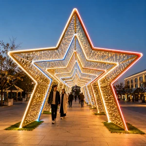 Modern RGB Color Changing LED Interactive Star Shape Arch for Festival Carnival Night Attraction Star Tunnel Motif Light