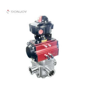 DONJOY SS304 316L Stainless Steel Pneumatic Ball Valve 3 Way Ball Valves Sanitary Ball Valve