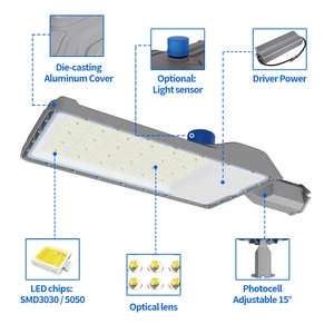Waterproof AC Outdoor Aluminum Alloy LED Street Light 100W 150W 200W IP66 Custom Street Lamp Road Parking Lot Public Lighting