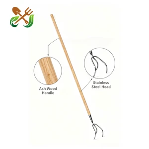 Stainless Steel 3 Tine Cultivator With Long Ash Wood Handle Heavy Duty Garden Hand Rake for Soil Digging Weeding Backyard Farm