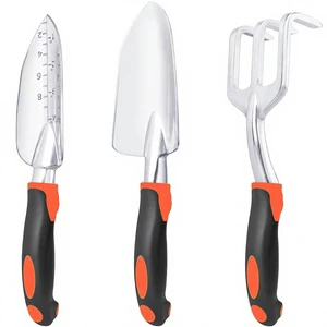Garden Tools Set 3 Pack Heavy Duty Includes Garden Shovel Transplant Trowel Hand Rake Ergonomic Handle Aluminum Alloy for