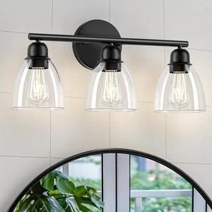 Black Bathroom Vanity Wall Lights 3 Light Bathroom Lamps with Clear Glass Shade Modern Vanity Wall Lights for Bathroom Bedroom